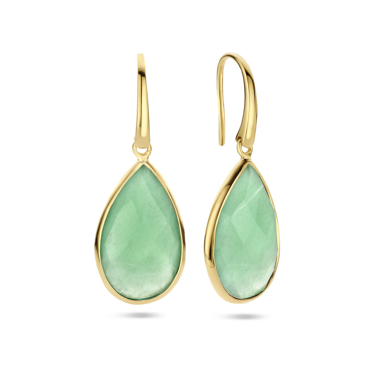 Fantasy Collection Hangende oorbellen groen kwarts franse haak zilver verguld