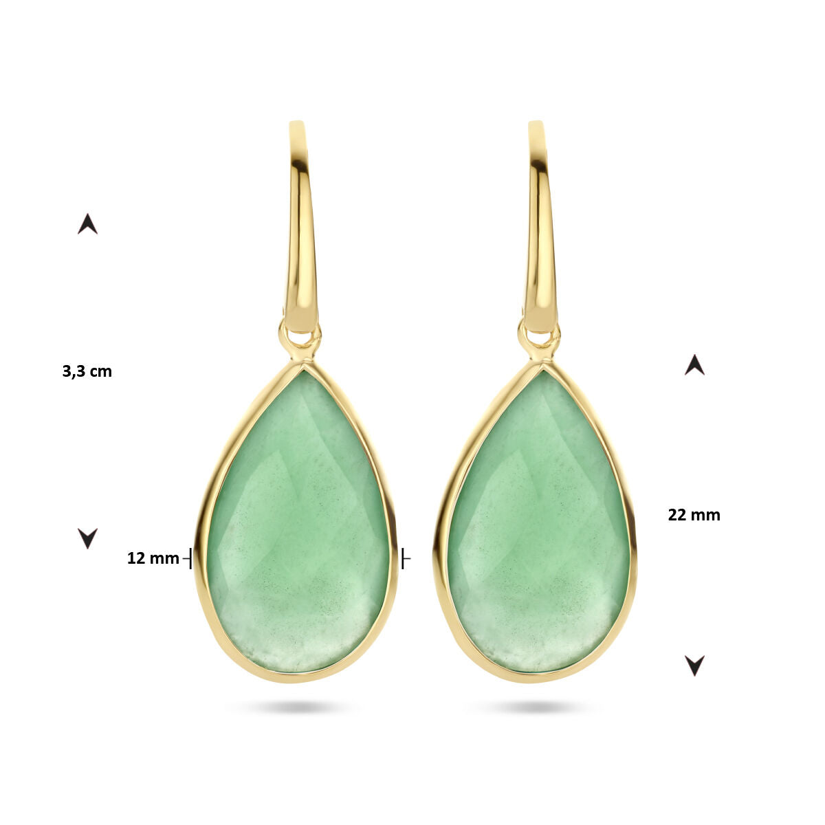 Fantasy Collection Hangende oorbellen groen kwarts franse haak zilver verguld