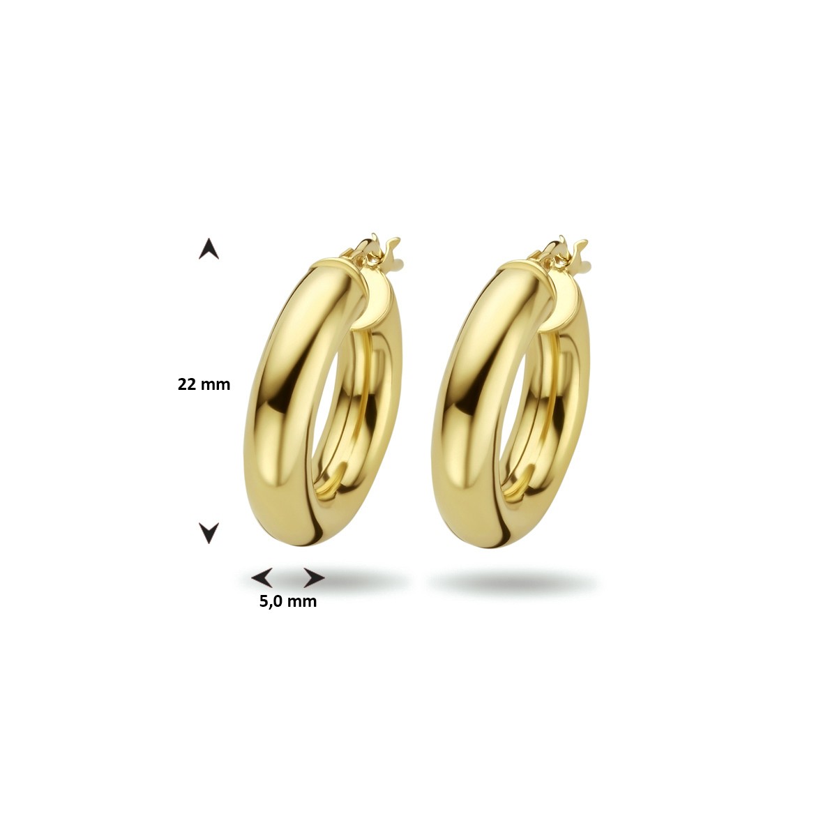 Oorbellen ronde buis 5,0 mm 1 micron zilver verguld