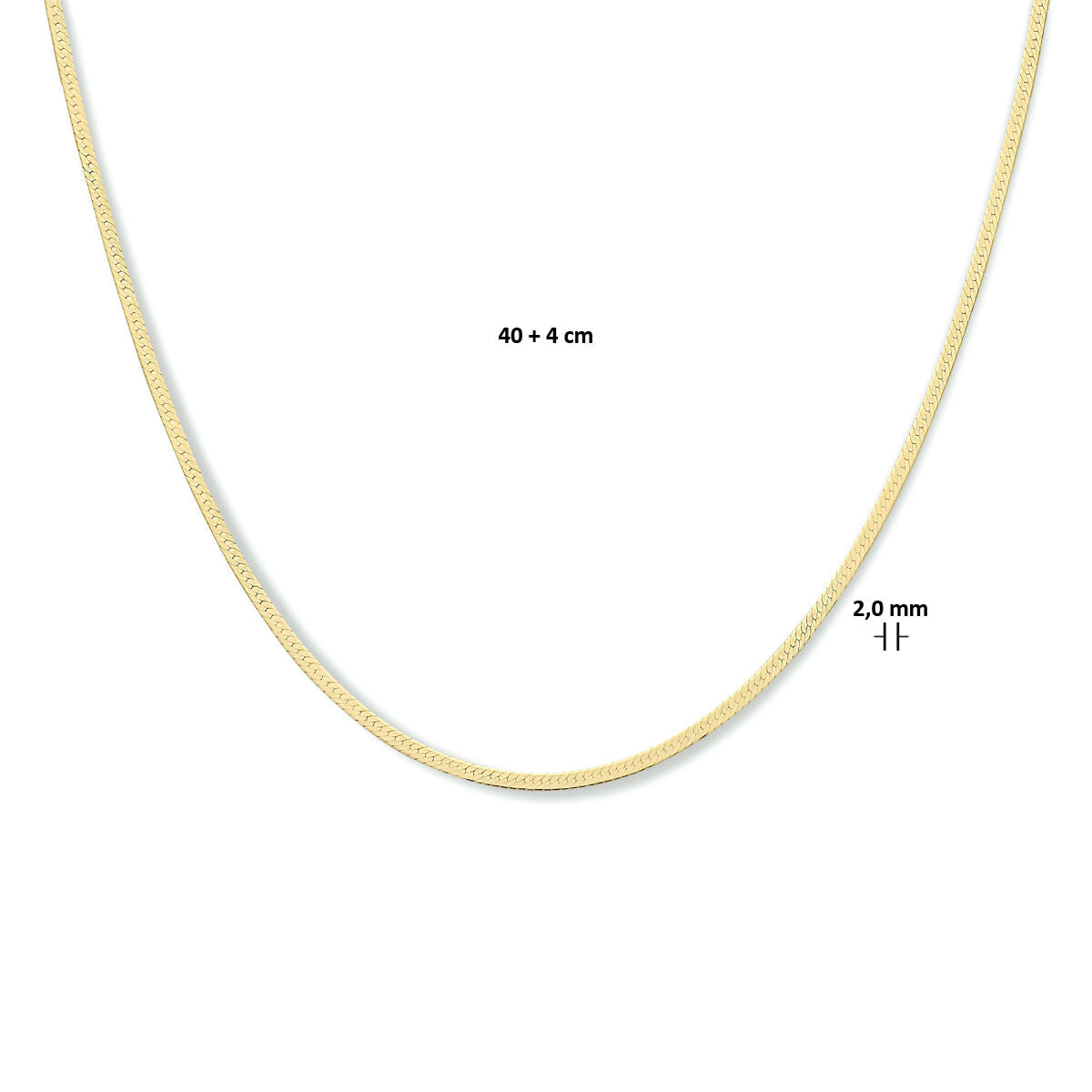 Fantasy Collection Collier slang plat 2,0 mm 40 + 4 cm 3 micron zilver verguld