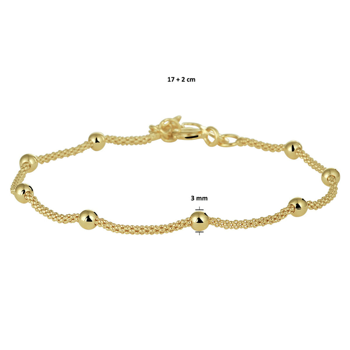 Fantasy Collection Armband bolletjes 3,0 mm 17 + 2 cm 3 micron zilver verguld