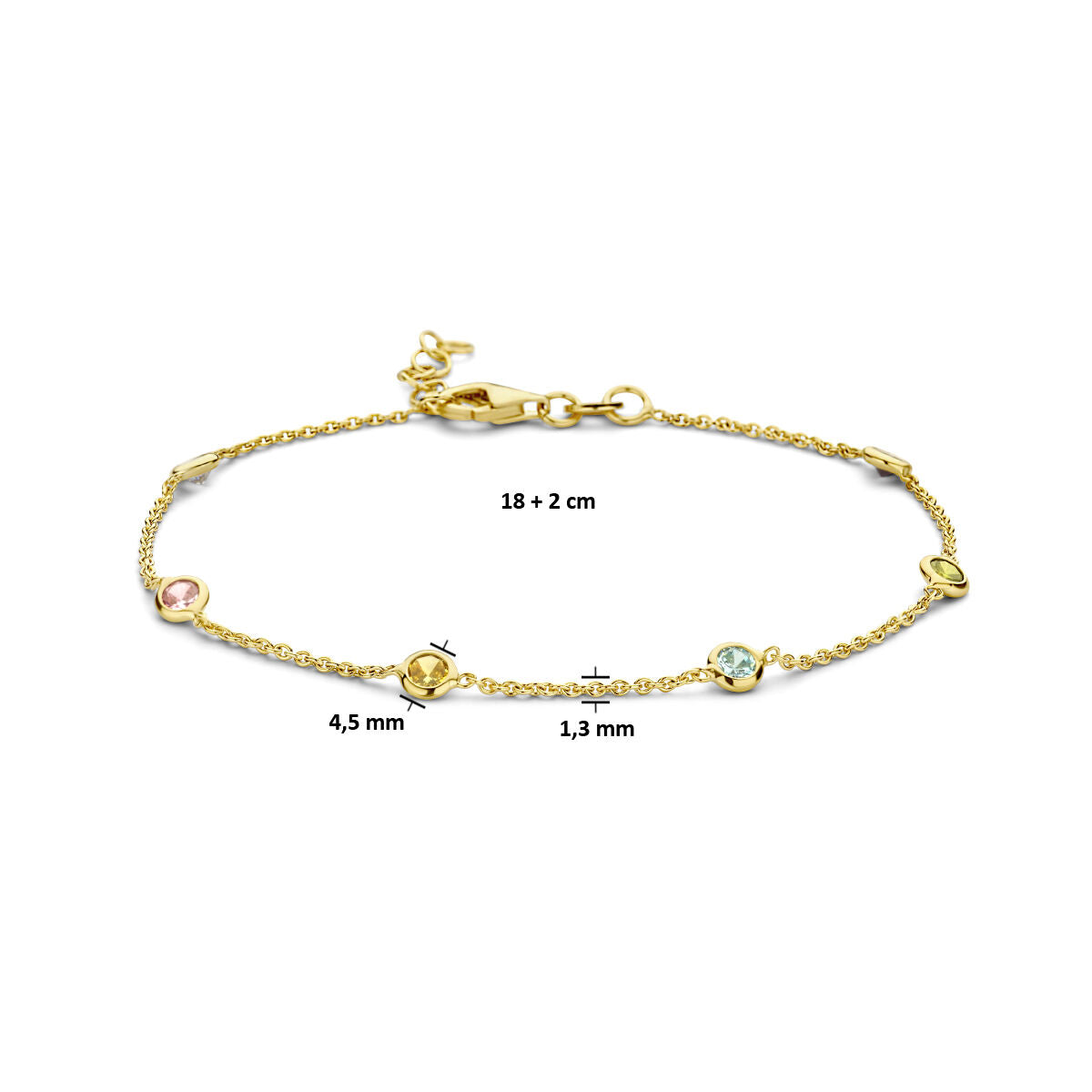 Fantasy Collection Armband meerdere kleuren zirkonia 18 + 2 cm 3 micron zilver verguld