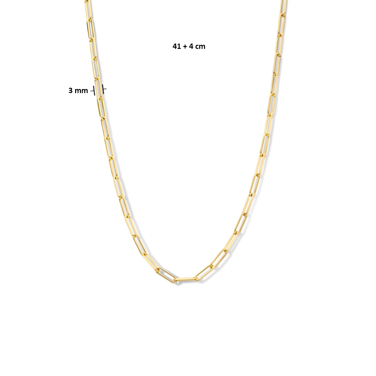 Collier paperclip vierkante buis 3,0 mm 41 + 4 cm 3 micron zilver verguld
