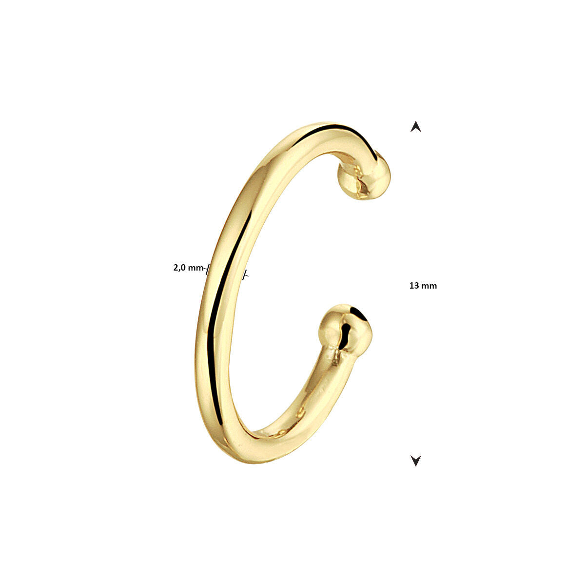 Fantasy Collection Earcuff 13 mm1 micron zilver verguld oorbellen