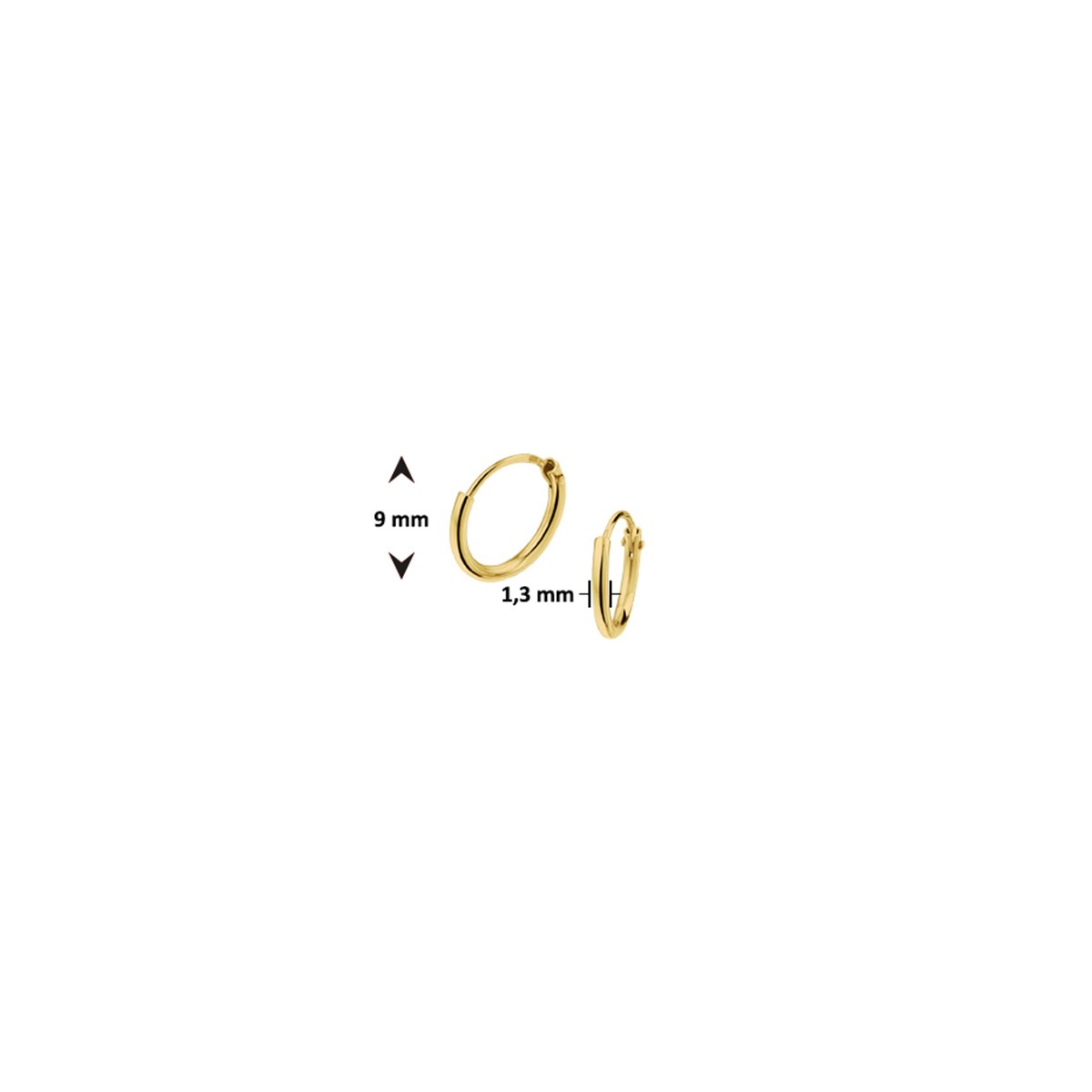 Oorbellen ronde buis 1,3 mm 1 micron zilver verguld