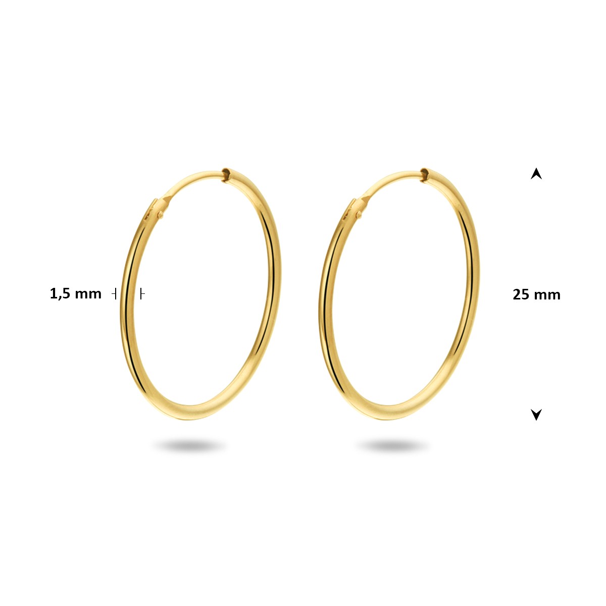 Oorbellen ronde buis 1,5 mm 1 micron zilver verguld