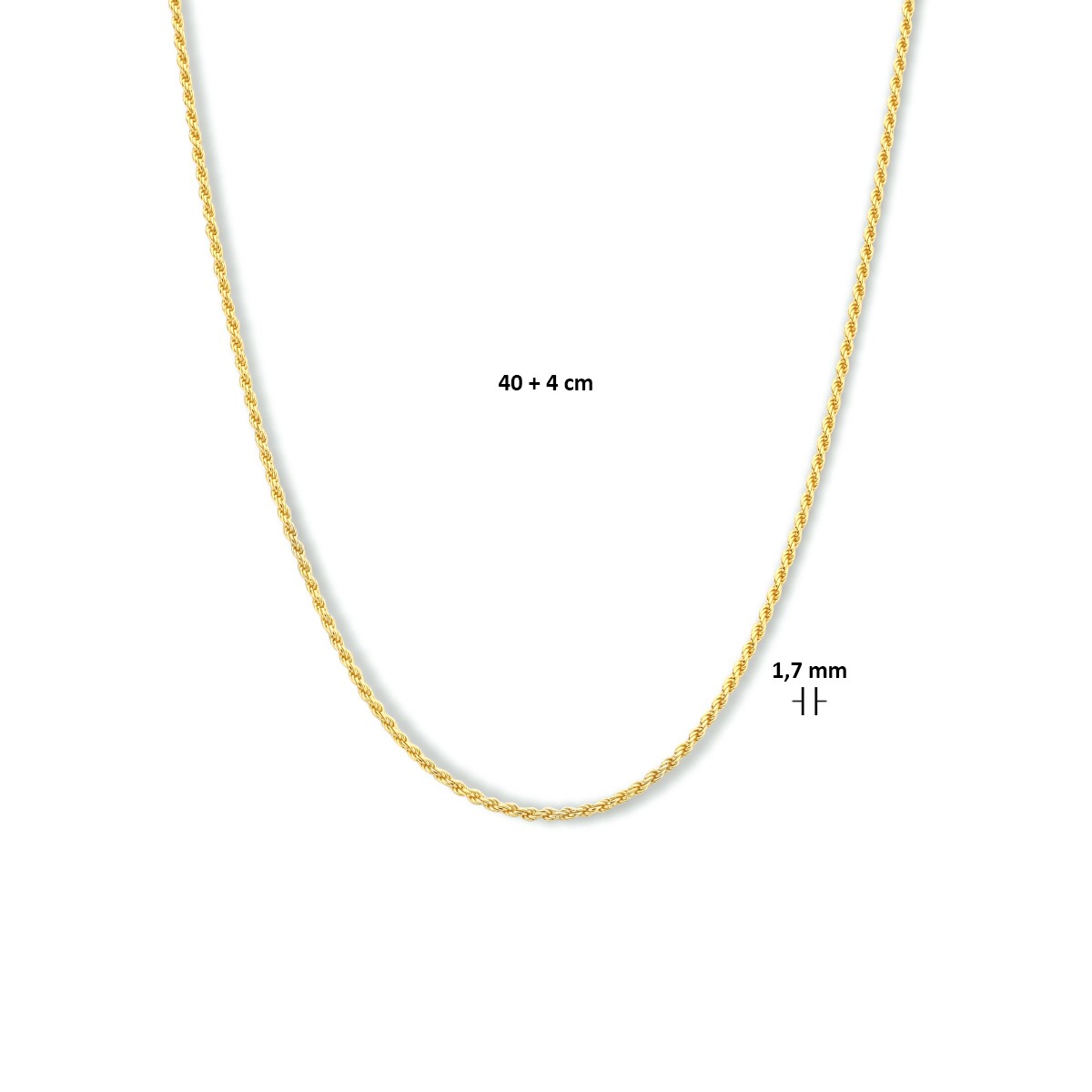 Collier koord 1,7 mm 3 micron zilver verguld
