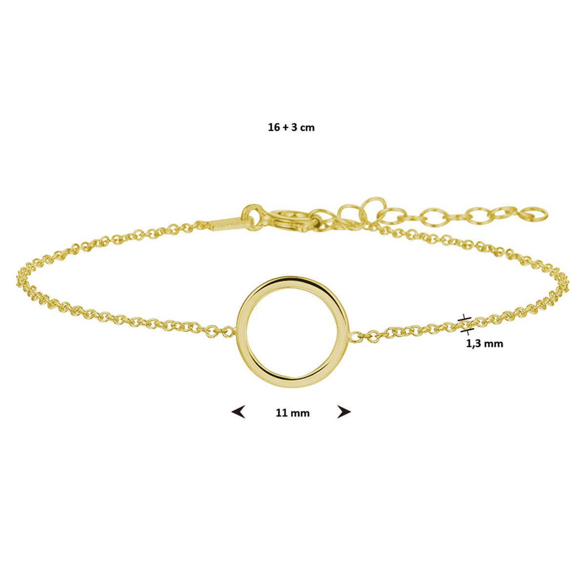 Armband rondje 16 + 3 cm 3 micron zilver verguld