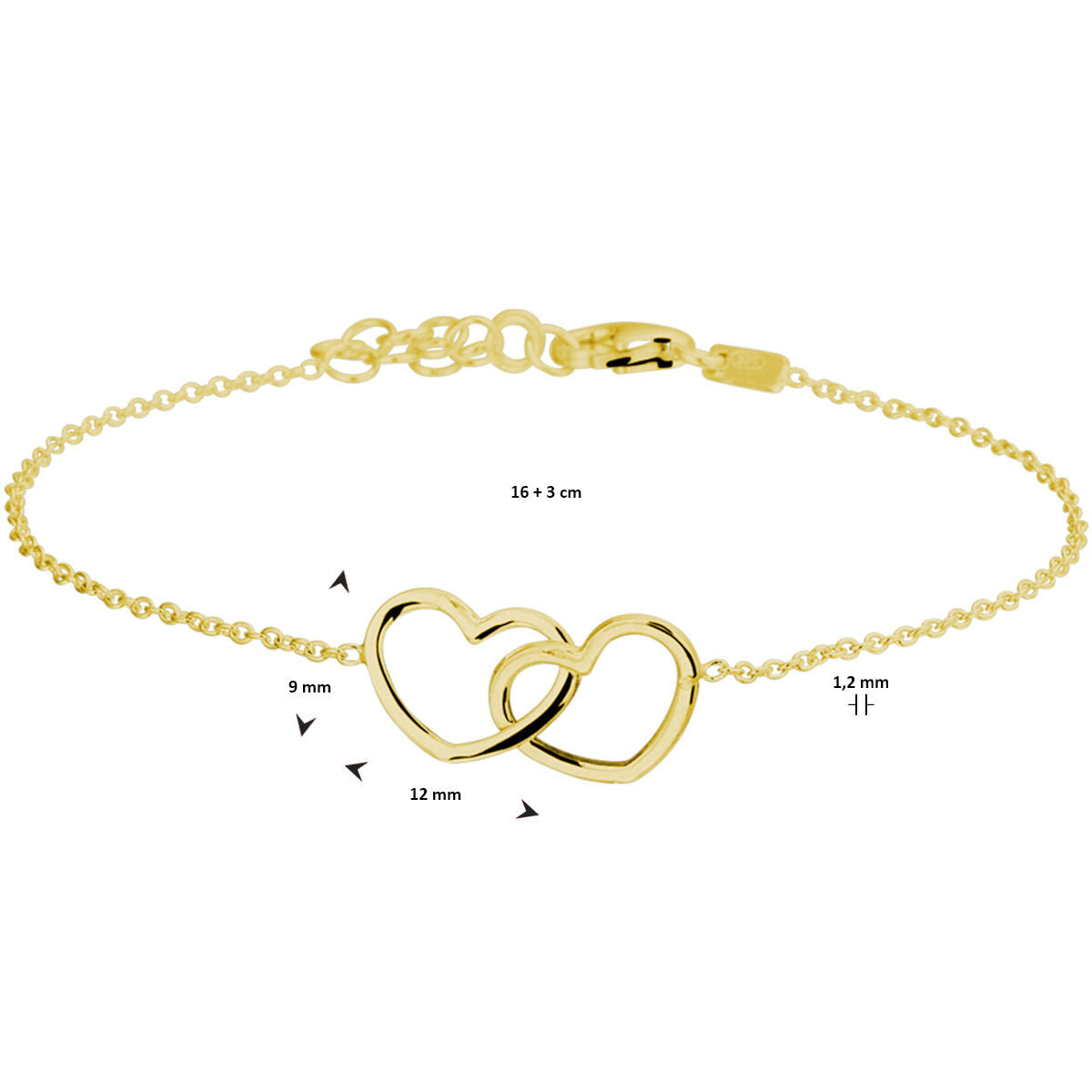 Fantasy Collection Armband hartjes 16 + 3 cm 3 micron zilver verguld
