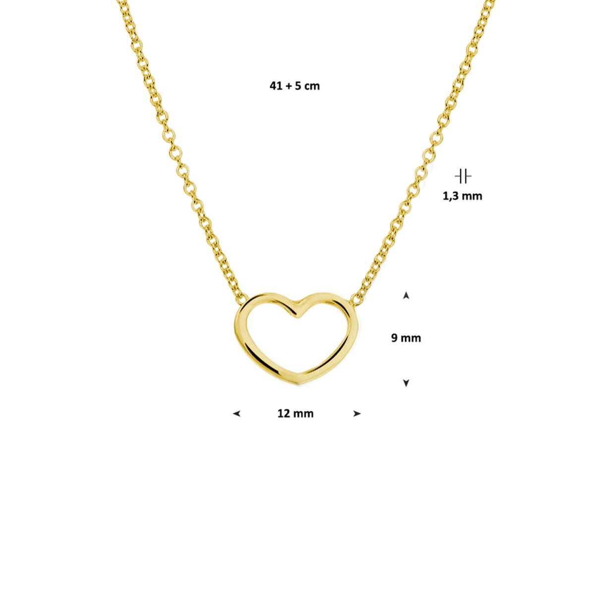 Collier hart 41 + 5 cm 3 micron zilver verguld 9 x 12 mm – 2103321