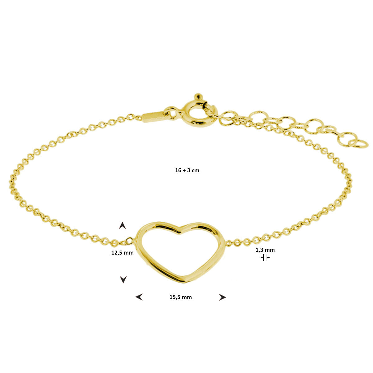Fantasy Collection Armband hart 16 + 3 cm 3 micron zilver verguld