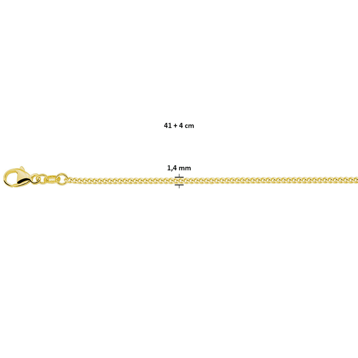 Fantasy Collection Collier gourmette 1,4 mm 3 micron zilver verguld