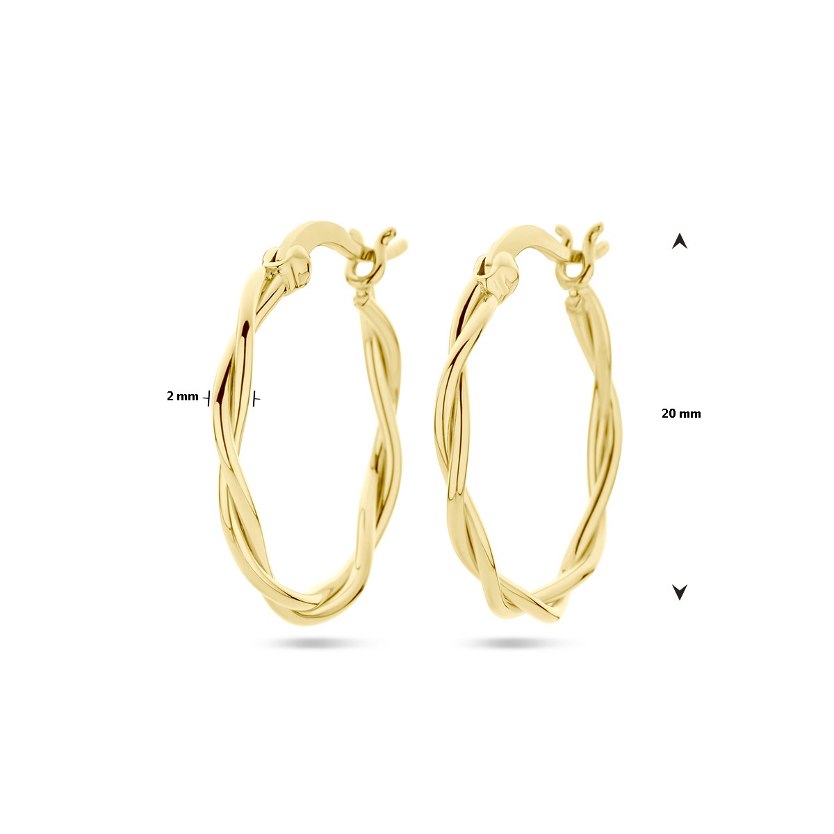 Oorbellen gedraaide buis 2,0 mm 1 micron zilver verguld