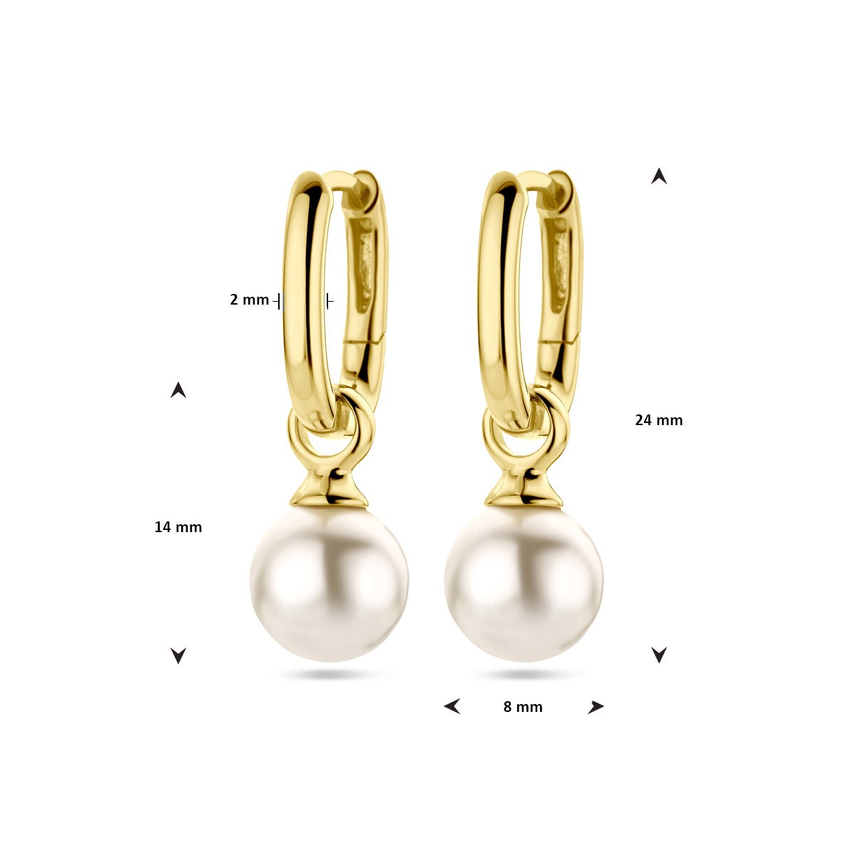 Oorbellen synth. parel 24 mm 1 micron zilver verguld