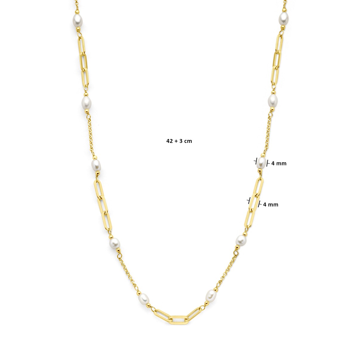 Collier parels 42 + 3 cm 3 micron zilver verguld