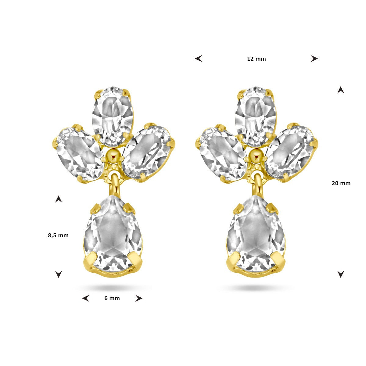 Hangende oorbellen swarovski 1 micron zilver verguld