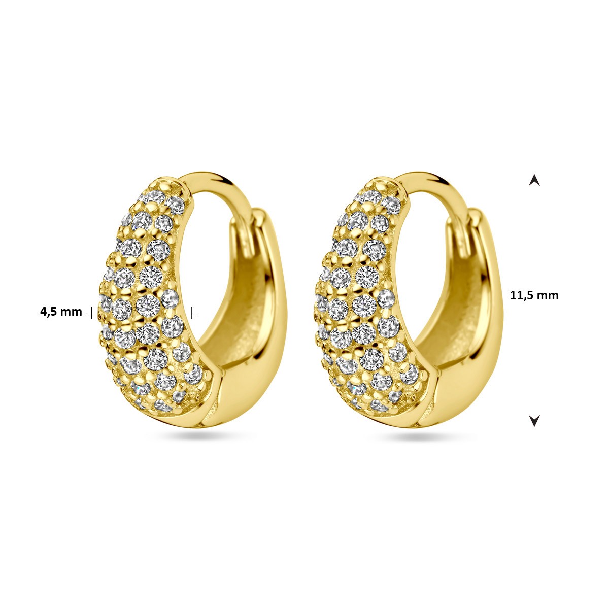 Oorbellen zirkonia 11.5 mm 1 micron zilver verguld