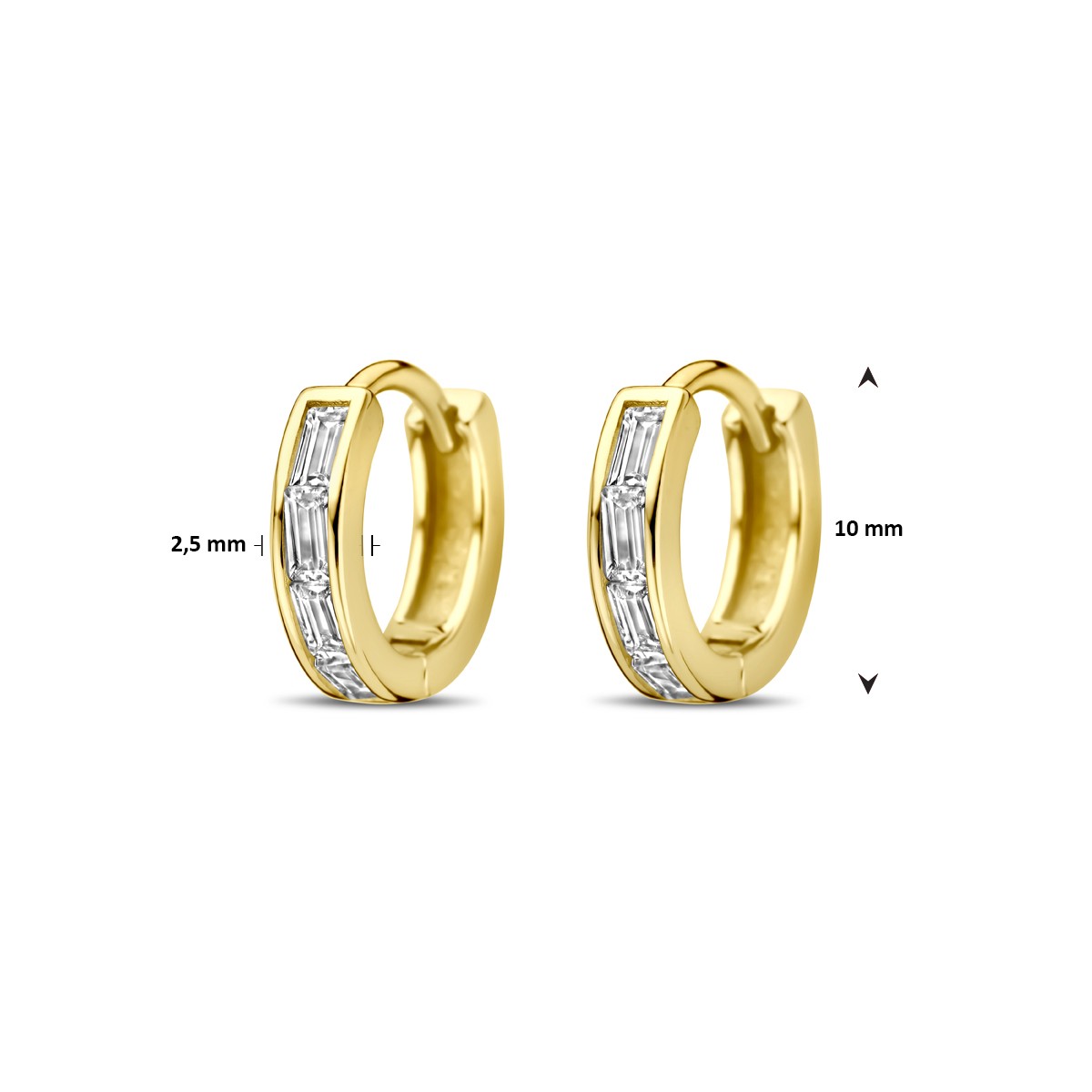 Oorbellen zirkonia 10 mm 1 micron zilver verguld
