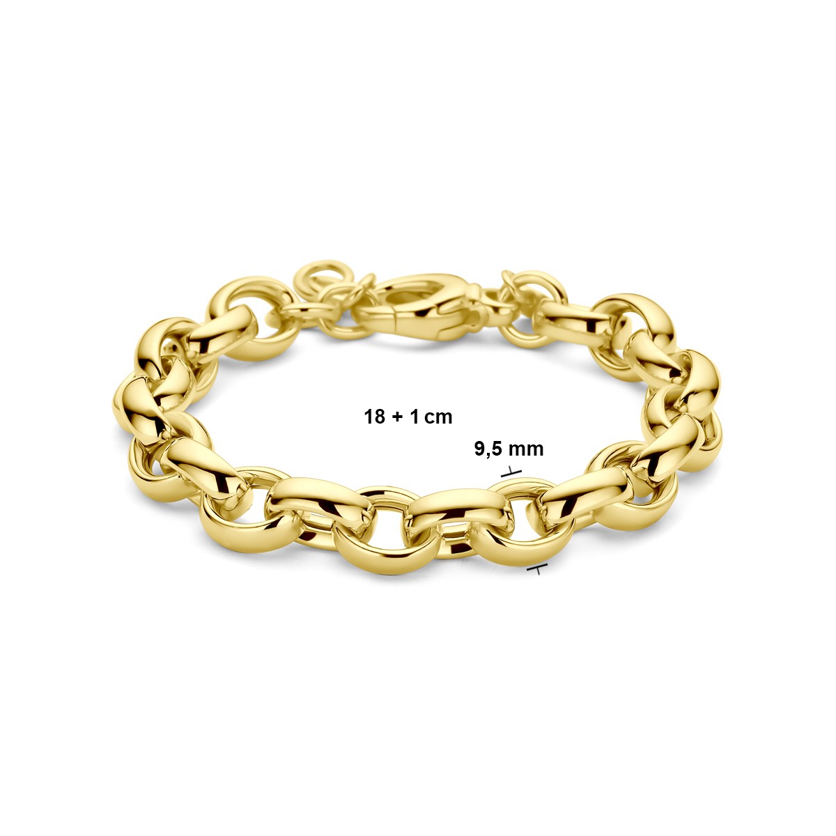 Armband ovaal jasseron 9,5 mm 18 + 1 cm 3 micron zilver verguld