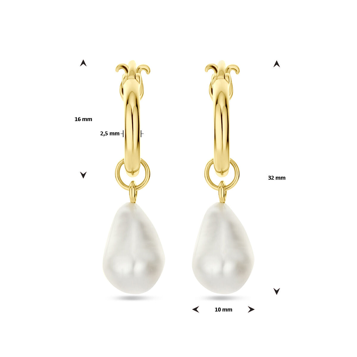 Fantasy Collection Oorbellen barok parel 32 mm 1 micron zilver verguld