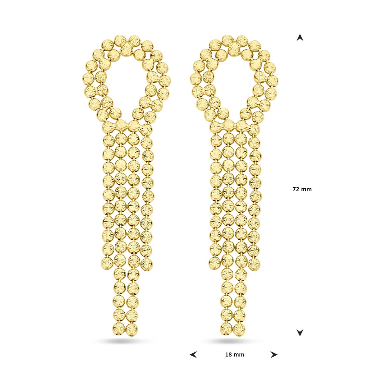 Hangende oorbellen gediamanteerd 72 mm 1 micron zilver verguld