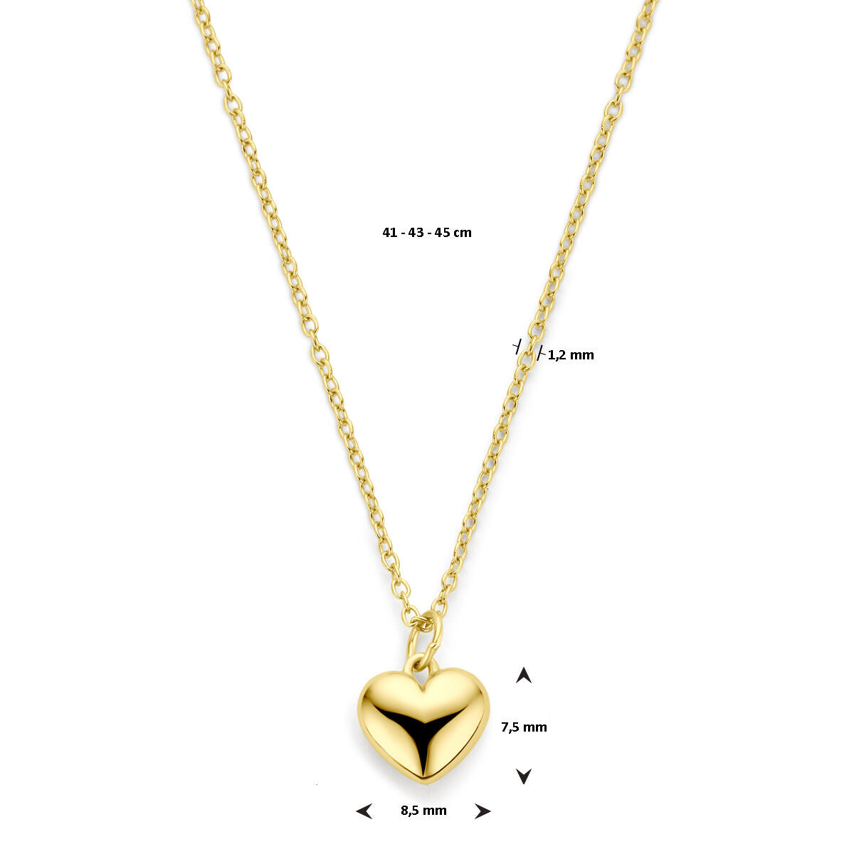 Fantasy Collection Collier hartje 41 - 43 - 45 cm 3 micron zilver verguld
