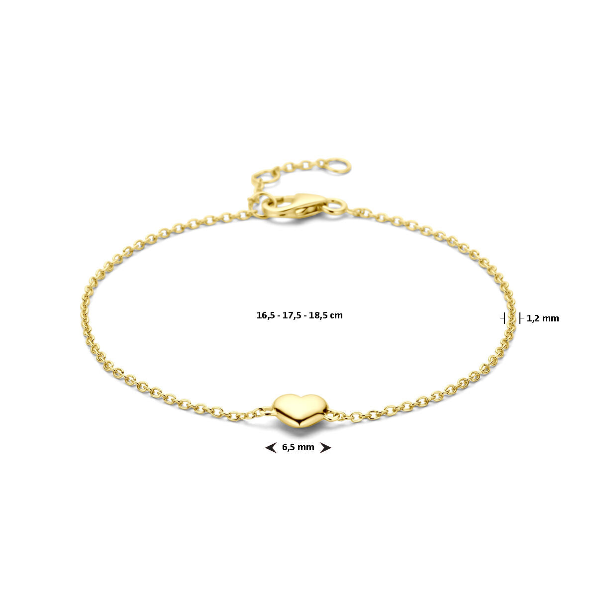Fantasy Collection Armband hartje 16,5 - 17,5 - 18,5 cm 3 micron zilver verguld