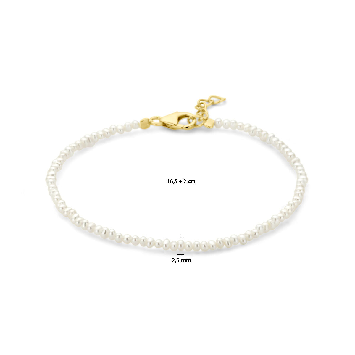Fantasy Collection Armband parels 16,5 + 2 cm 3 micron zilver verguld
