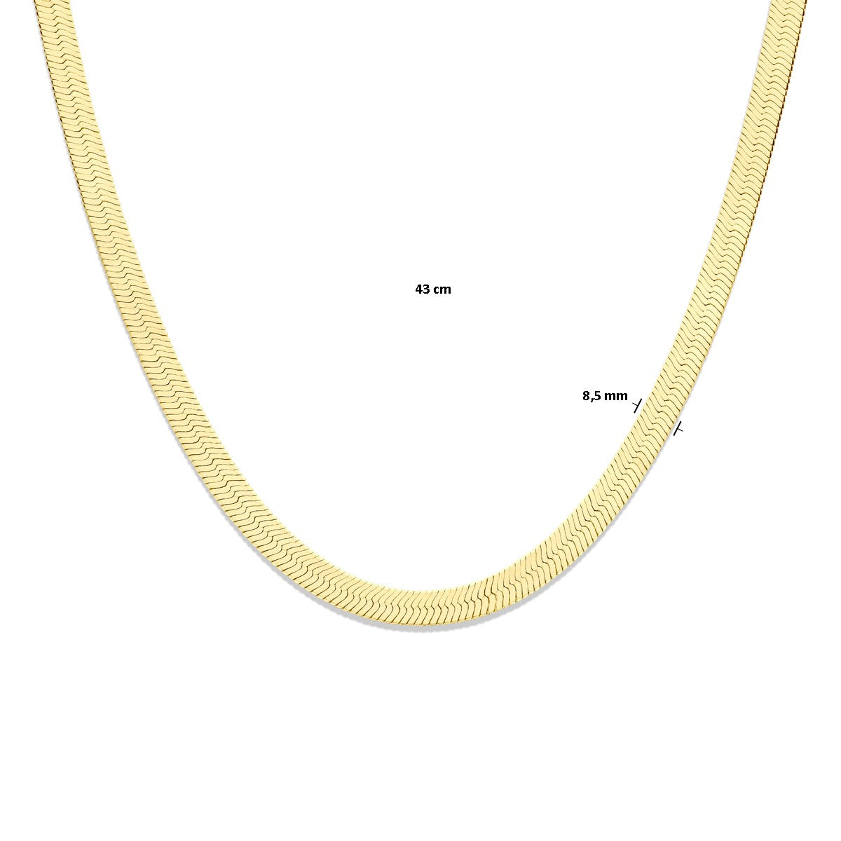 Collier slang plat 8,5 mm 43 cm 3 micron zilver verguld