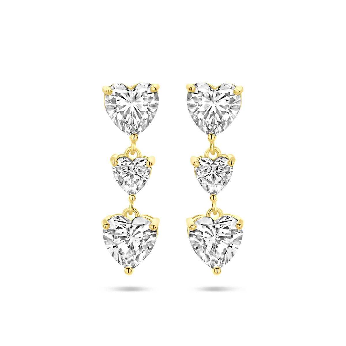 Fantasy Collection Hangende oorbellen hartjes zirkonia 25 mm 1 micron zilver verguld