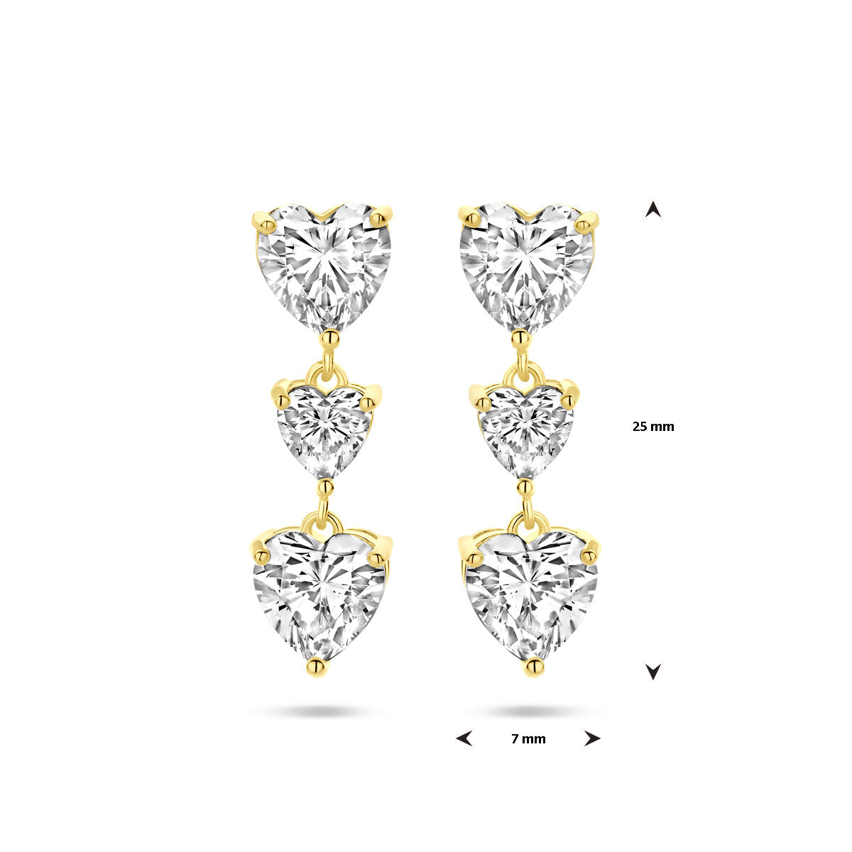 Fantasy Collection Hangende oorbellen hartjes zirkonia 25 mm 1 micron zilver verguld