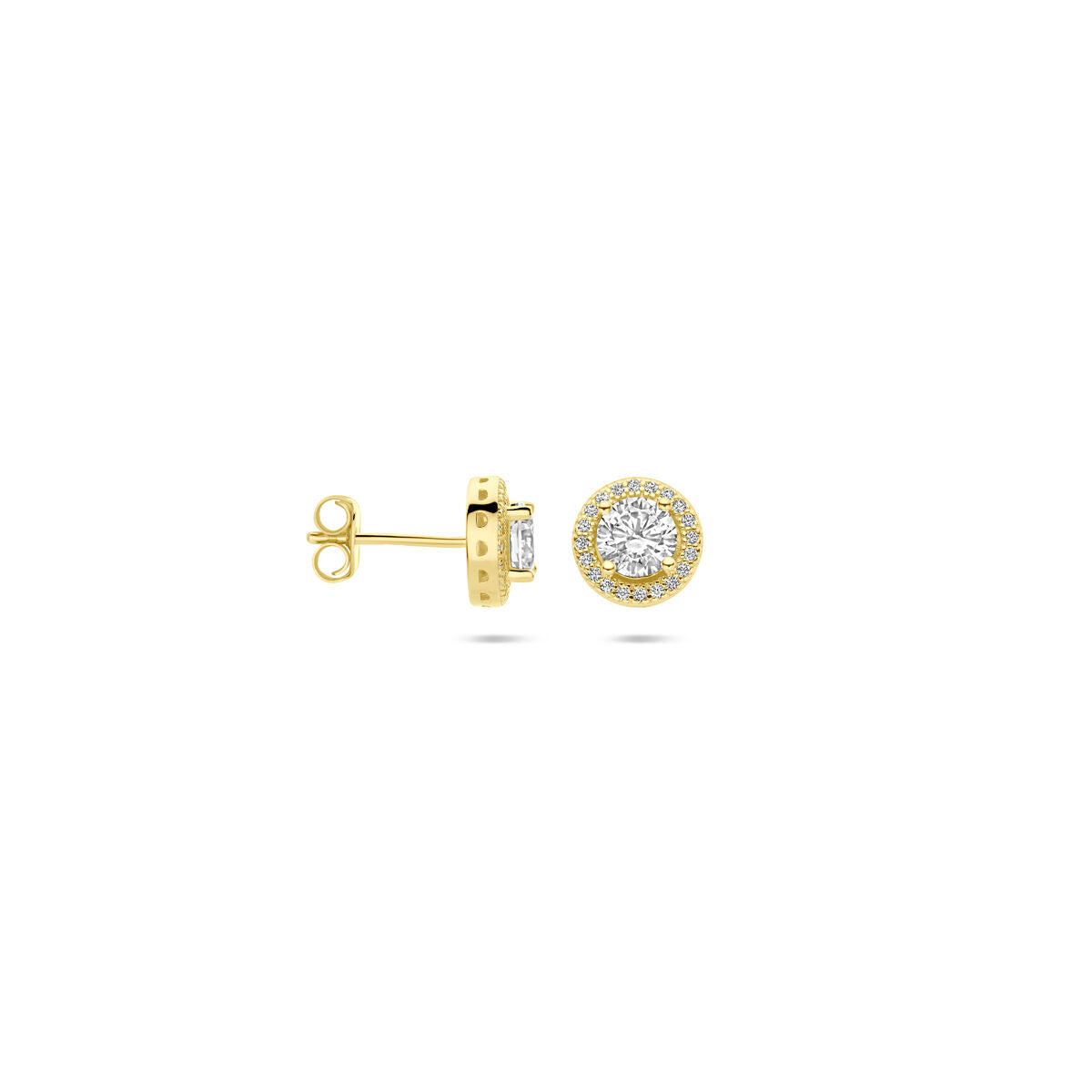 Fantasy Collection Oorbellen zirkonia halo 9 mm 1 micron zilver verguld