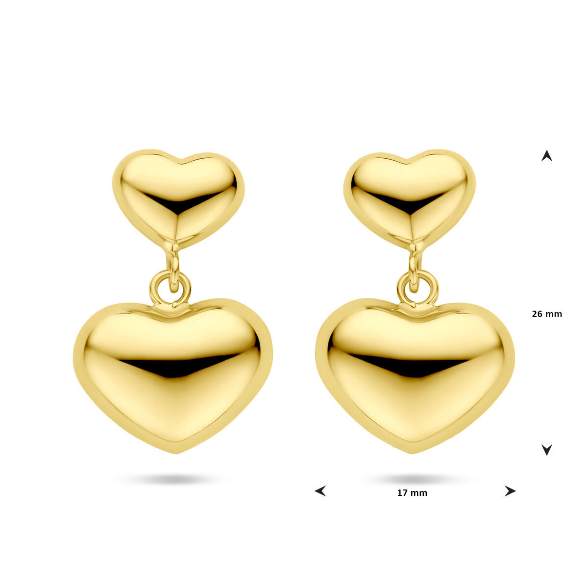 Fantasy Collection Hangende oorbellen hartjes 26 mm 1 micron zilver verguld