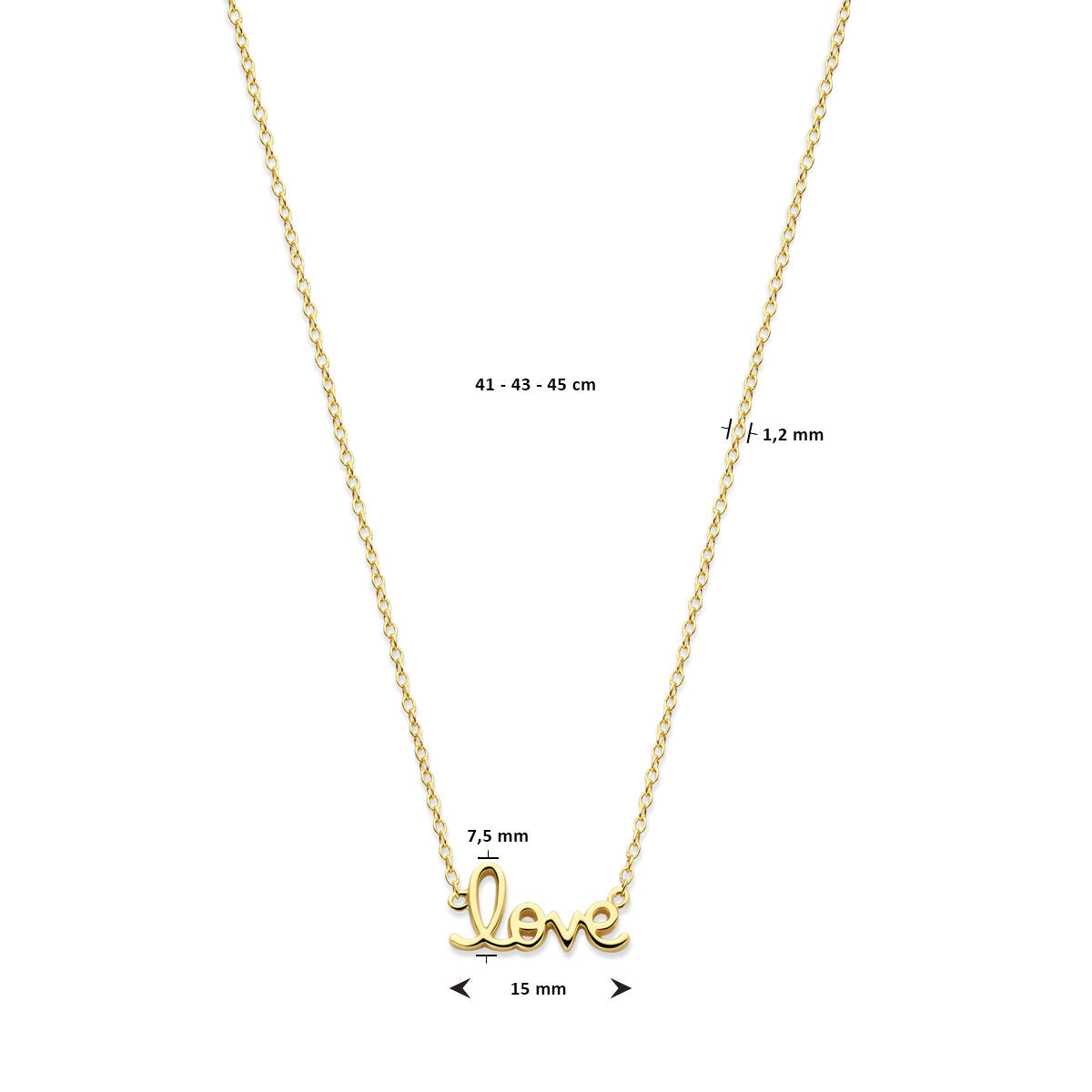 Fantasy Collection Collier love 41 - 43 - 45 cm 3 micron zilver verguld