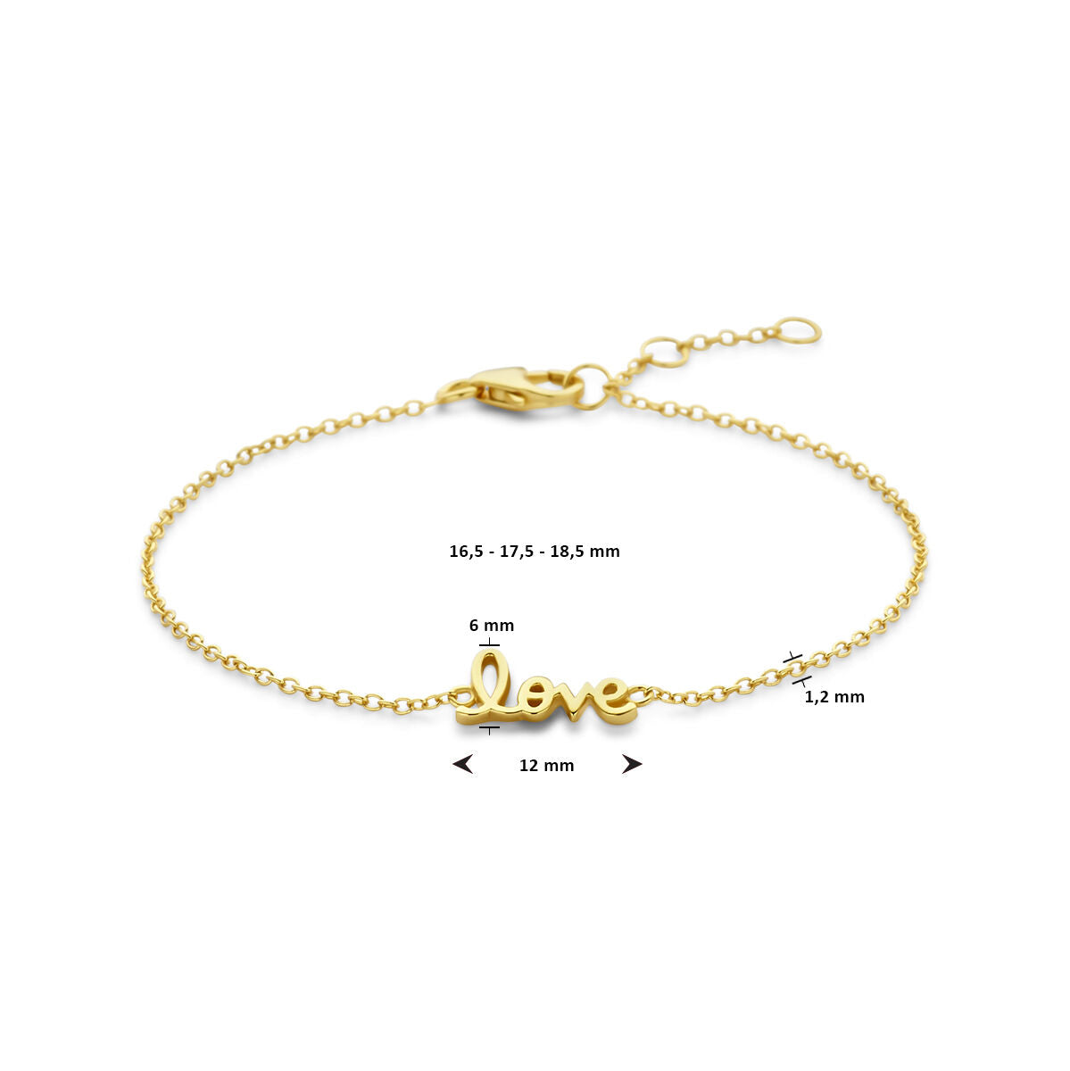 Fantasy Collection Armband love 16,5 - 17,5 - 18,5 cm 3 micron zilver verguld