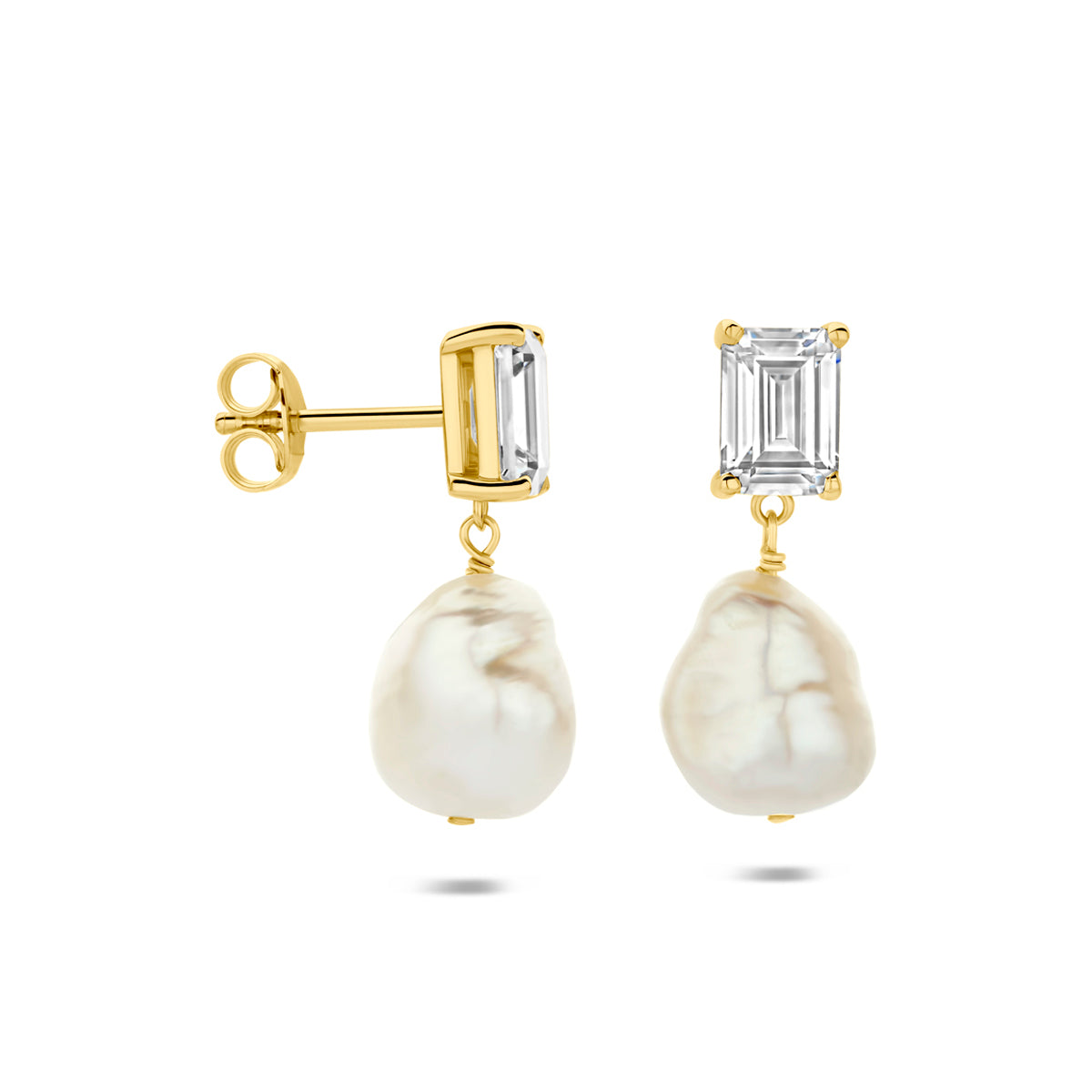 Fantasy Collection Oorhangers parel en zirkonia zilver verguld 22 mm 1 micron - afbeelding 3