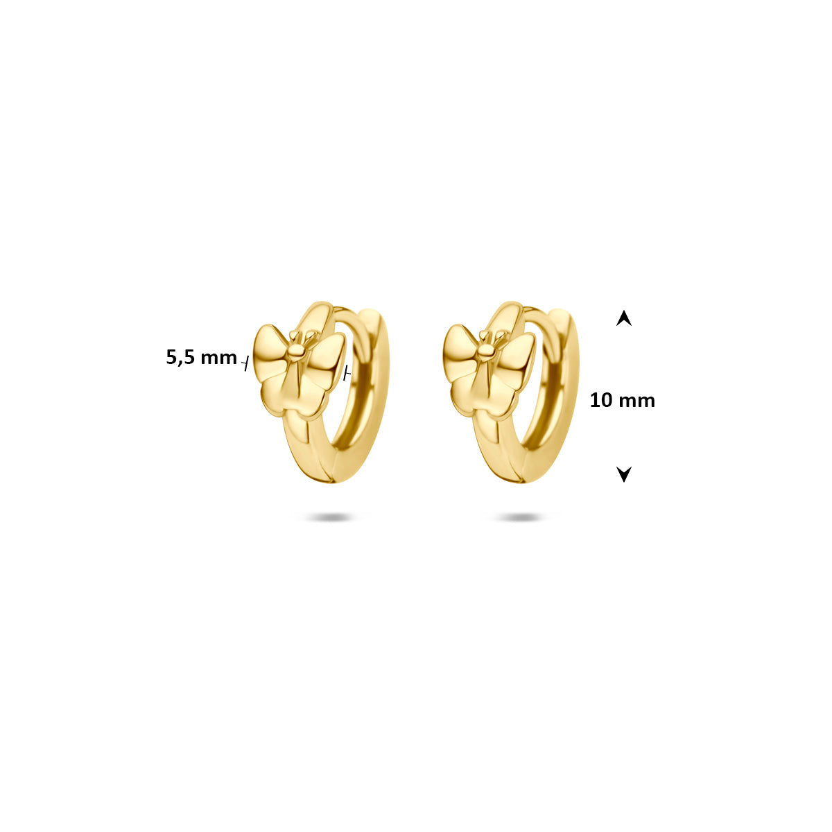 Klapoorringen vlinder 10 mm 1 micron zilver verguld