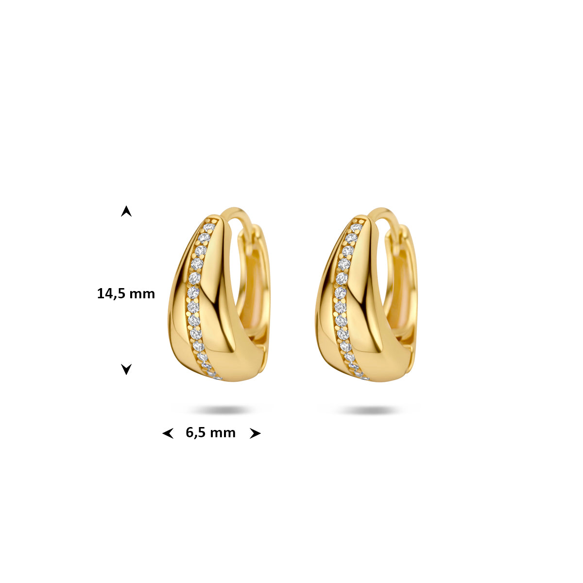 Klapoorringen zirkonia 14,5 mm 1 micron zilver verguld