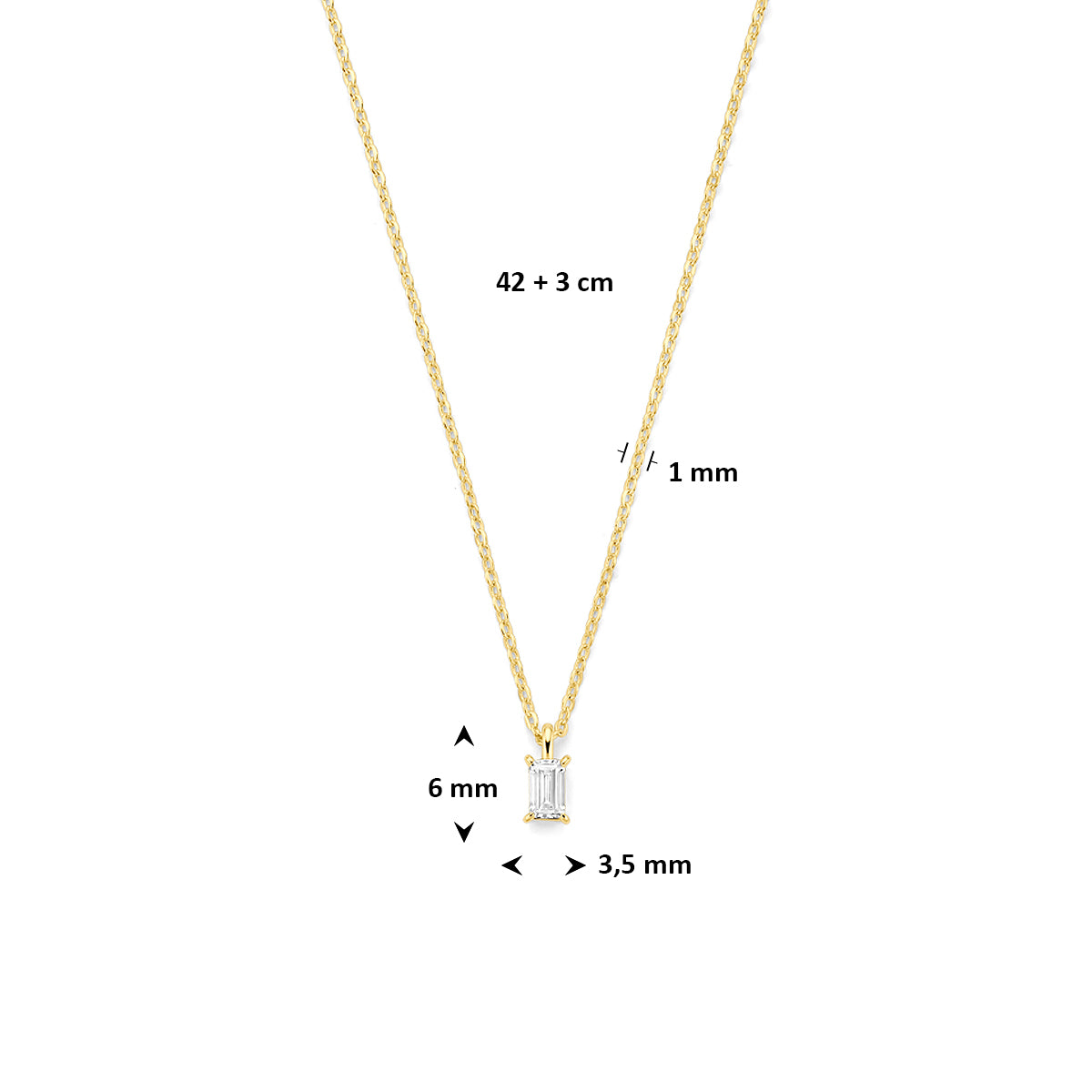 Collier zirkonia 42 + 3 cm 3 micron zilver verguld