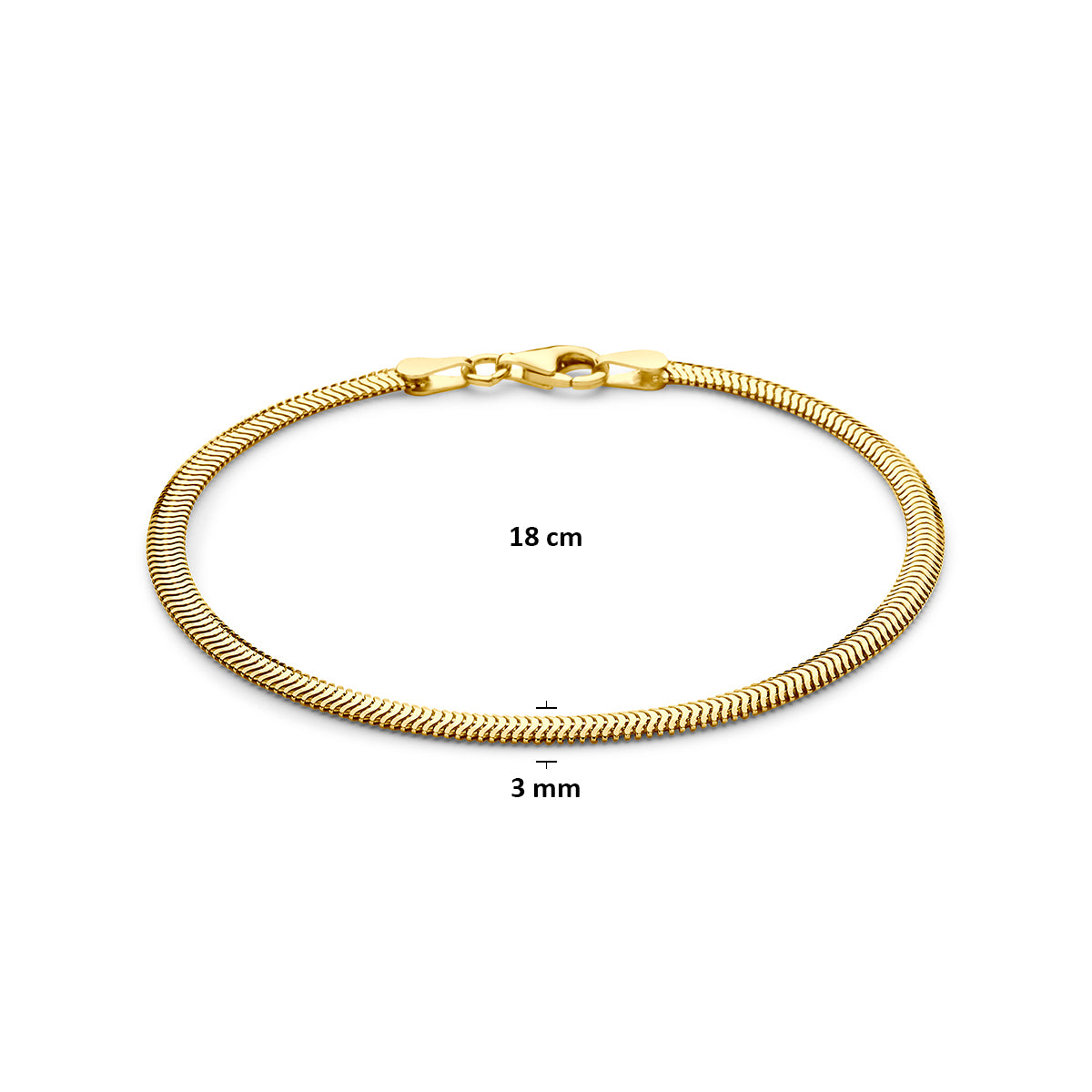 Armband slang plat (bol) 3 mm 18 cm 3 micron zilver verguld