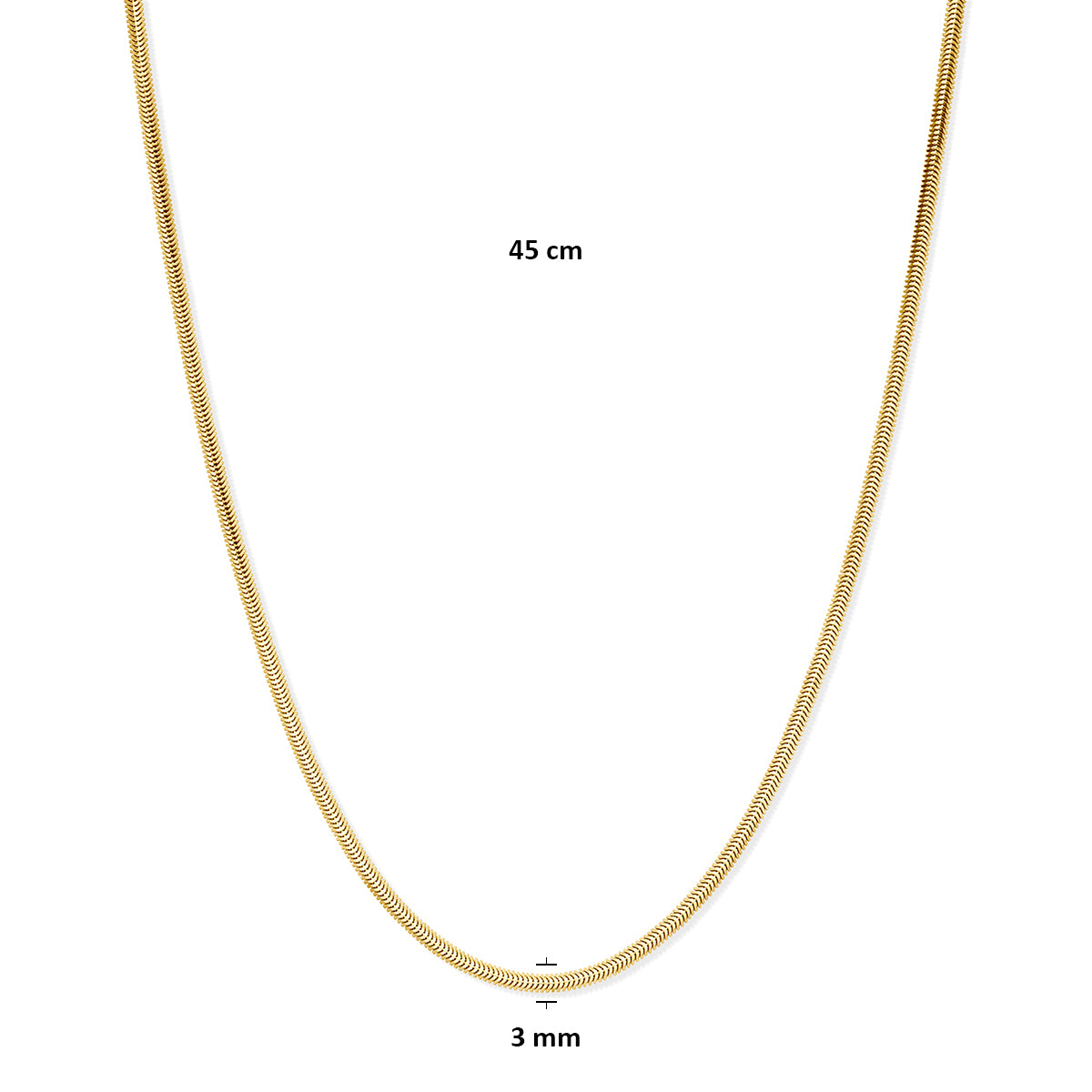 Collier slang plat (bol) 3 mm 45 cm 3 micron zilver verguld