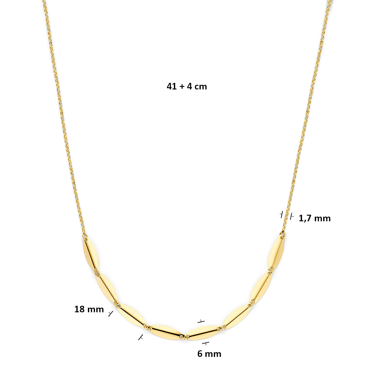 Collier 41 + 4 cm 3 micron zilver verguld 6 mm