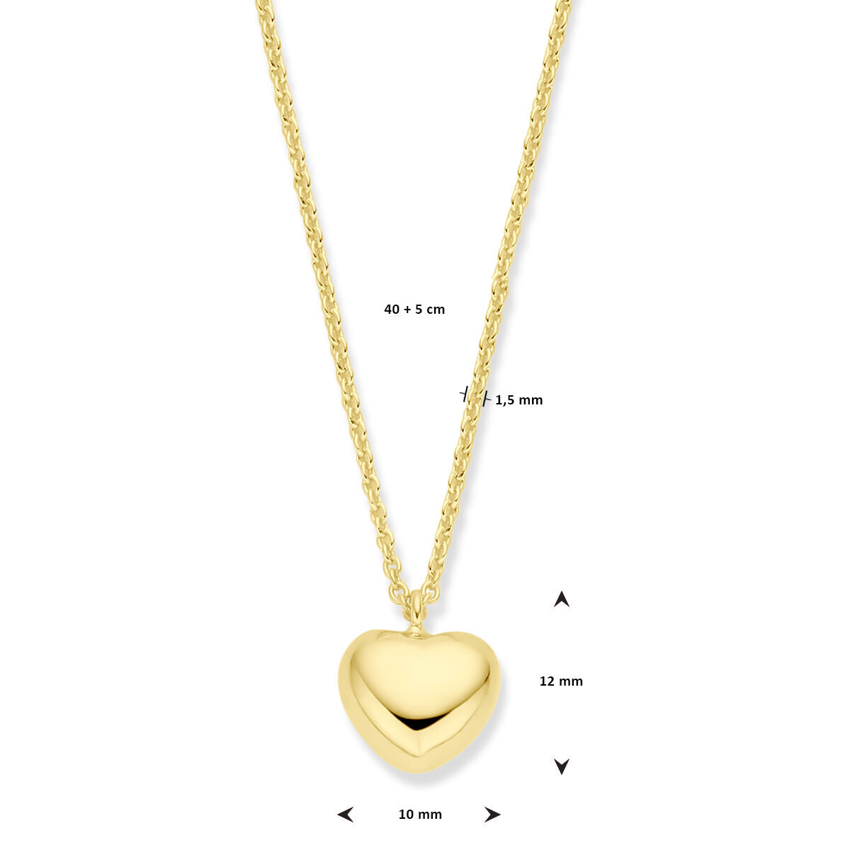 Fantasy Collection Collier hart 1,5 mm 40 + 5 cm 3 micron zilver verguld