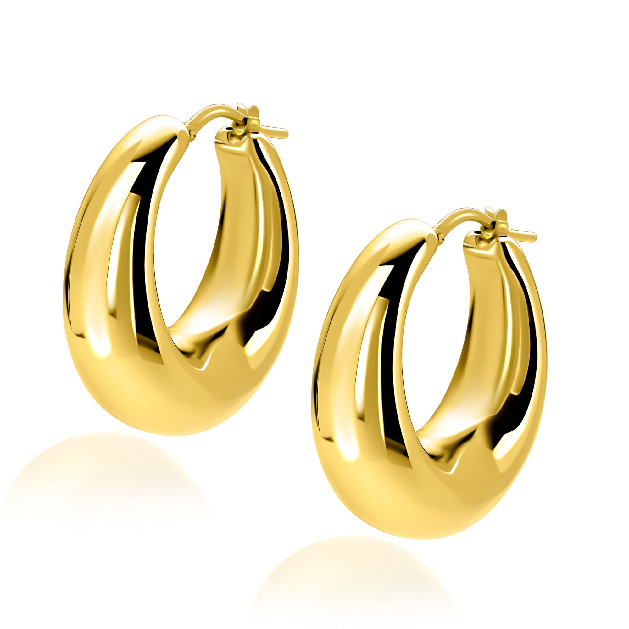 ZINZI gold plated zilveren oorringen met brede buis (9mm) en ovaal model, handige bovensluiting 31mm ZIO2750G - PansiteNederland.nl