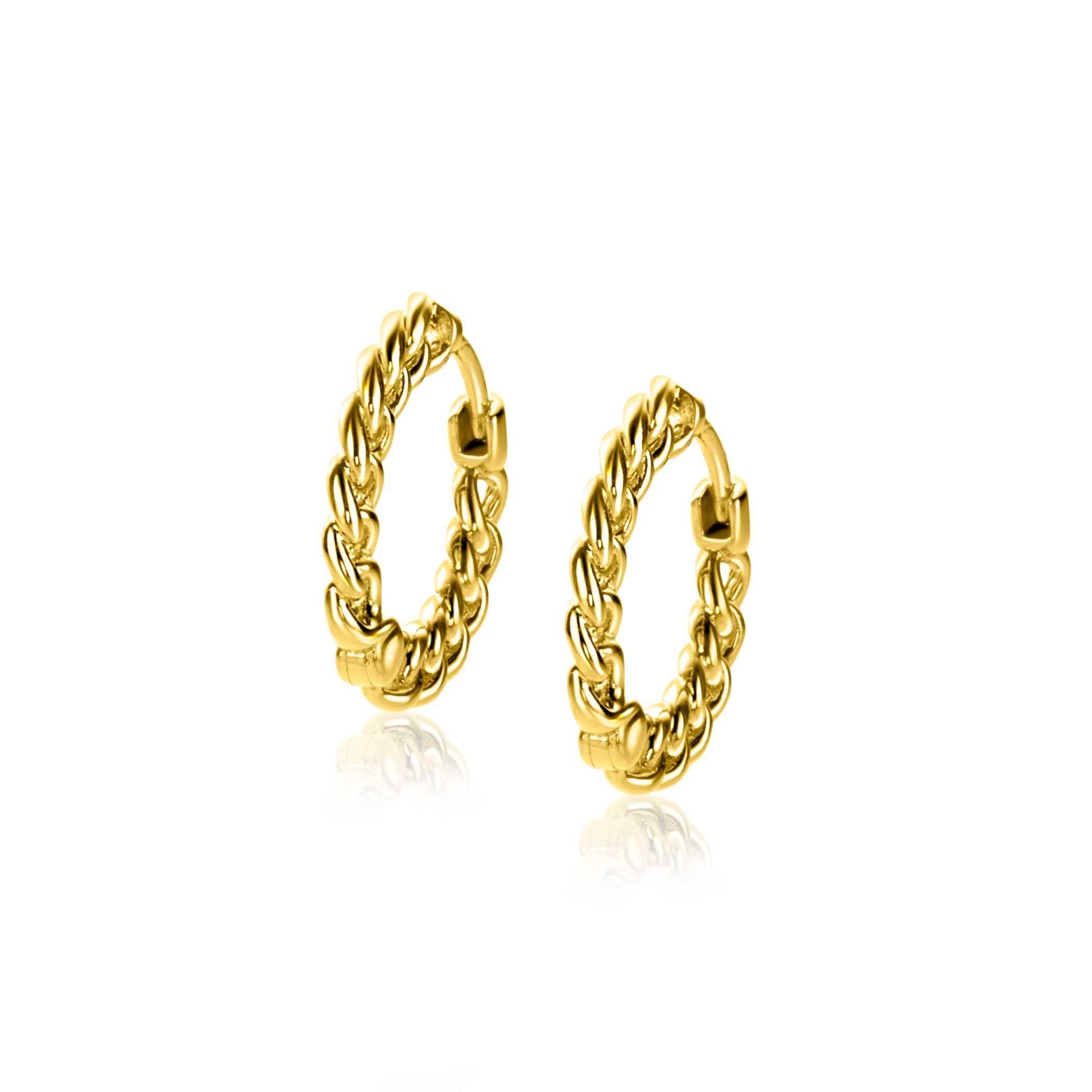 ZINZI gold plated zilveren oorbellen, vanaf zijkant gourmette schakel zichtbaar, 2mm breed, met luxe klapsluiting 17mm