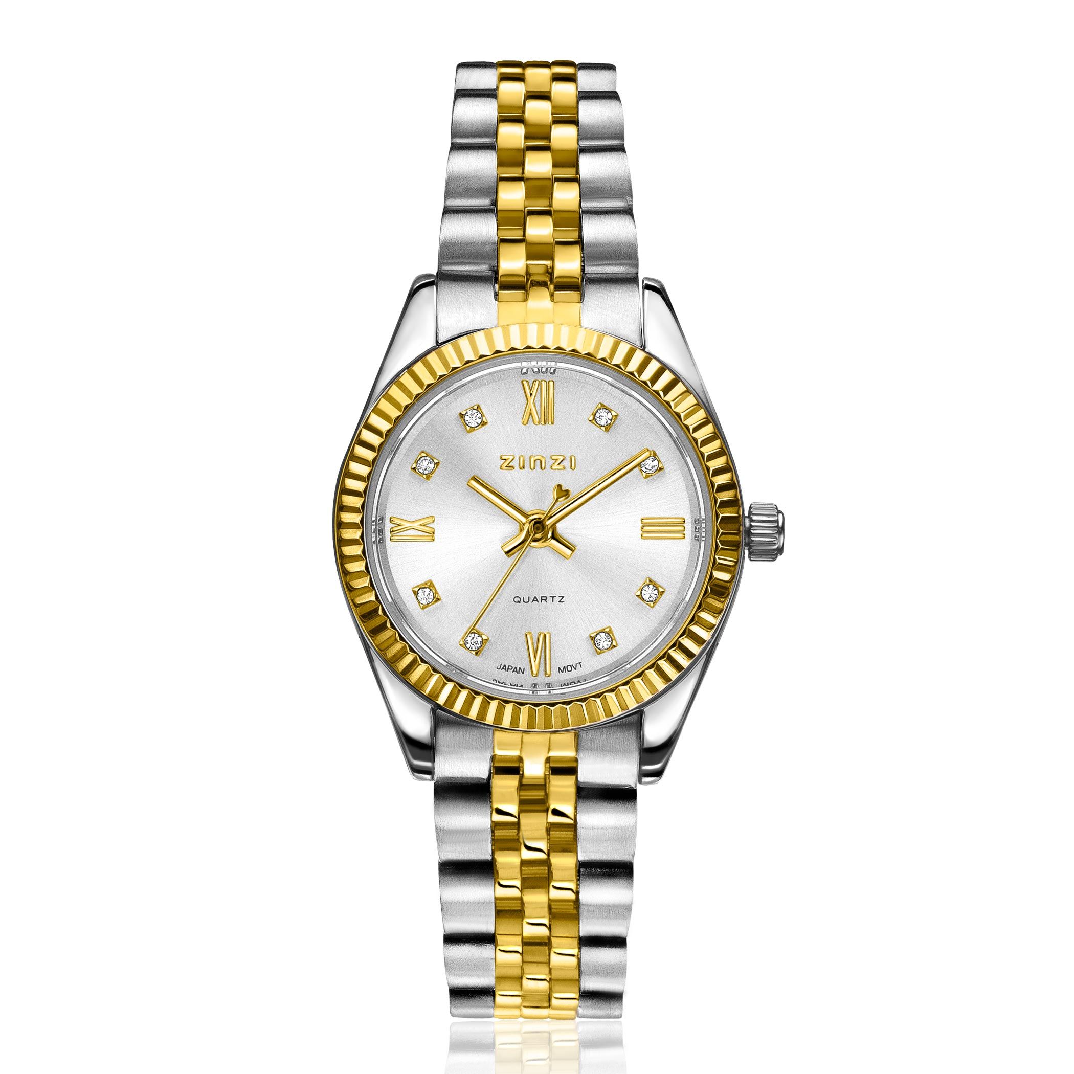 ZINZI Horloge met Witte Zirkonia 24mm bicolor - ZIW2733