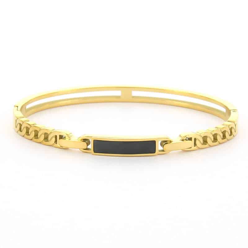 Kalli Kalli Ankerschakel Zwarte Armband 2175G - Goudkleurig 58 mm