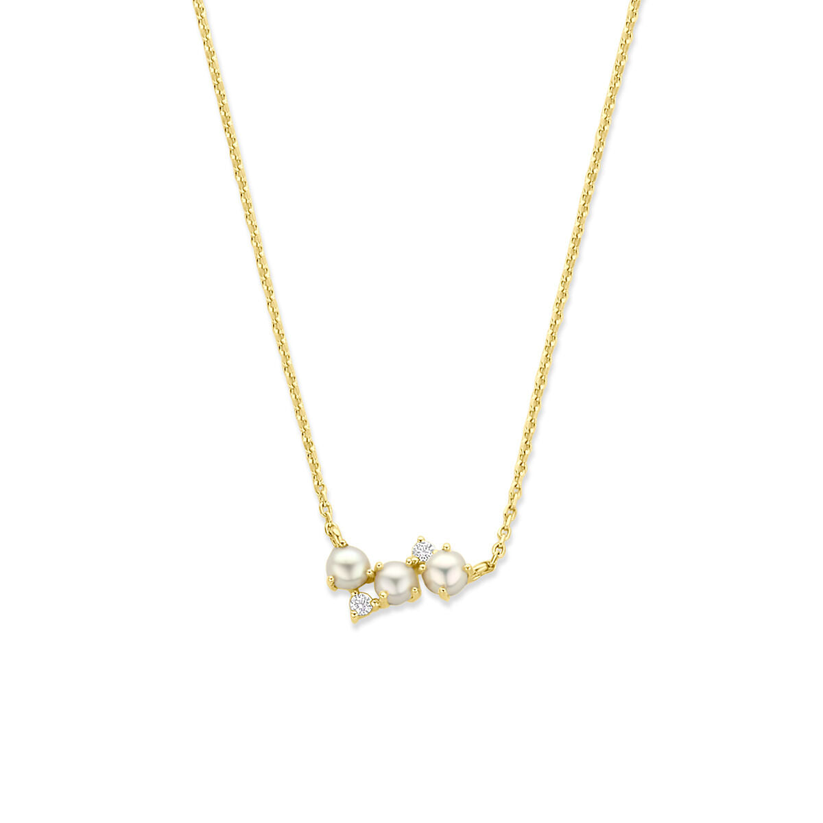 Fantasy Collection Collier parel zirkonia 42 + 3 cm zilver verguld (geel)