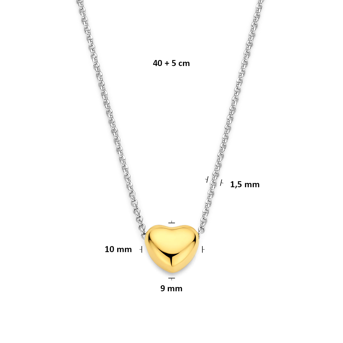 Fantasy Collection Collier hart zilver verguld bicolor 1,5 mm 40 + 5 cm 3 micron - afbeelding 4