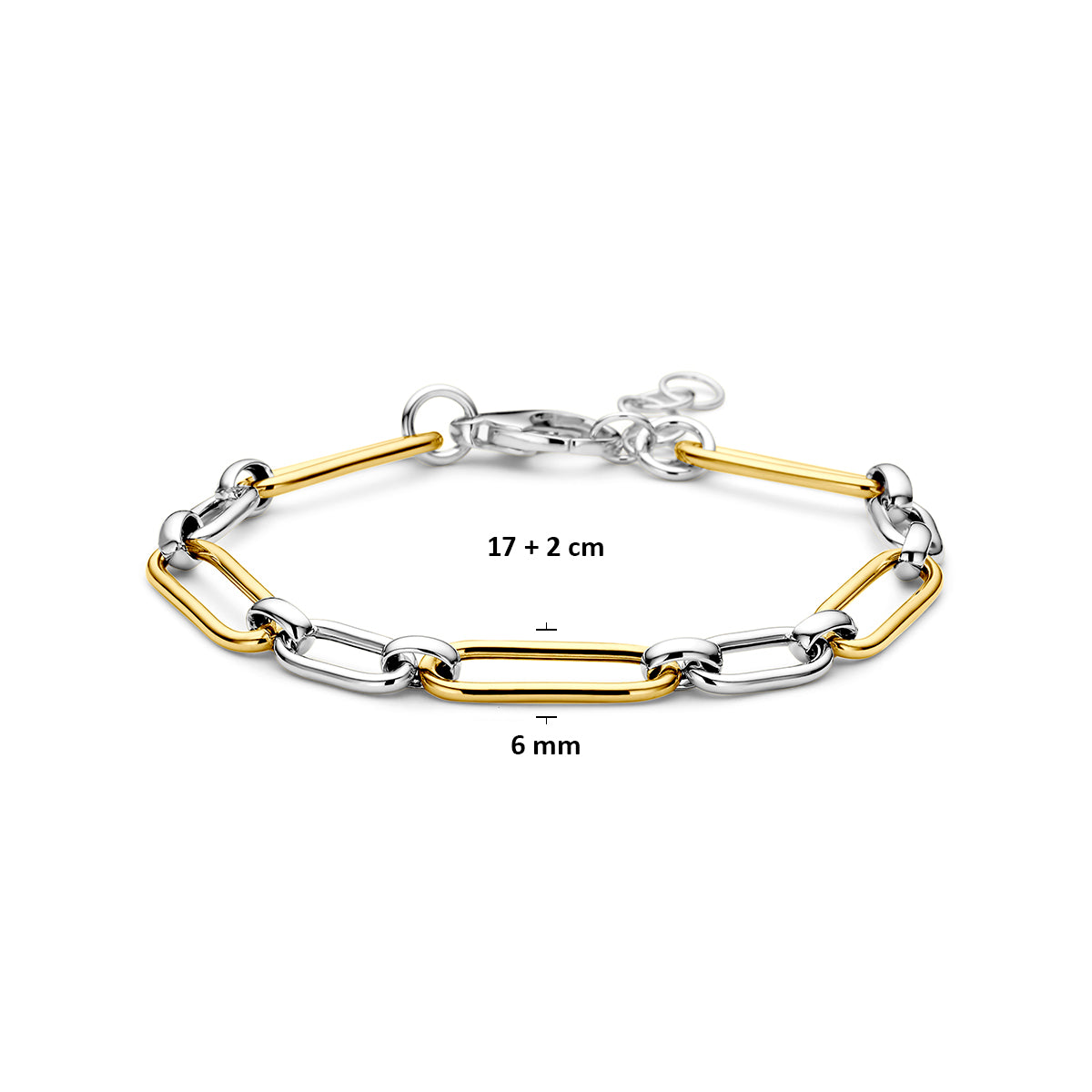 Armband paperclip vierkante buis 6 mm 17 + 2 cm 3 micron zilver verguld